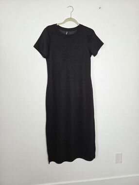 Lepunuo Black T-shirt Dress Super Soft Pockets Comfy Side Slits Casual Basic M